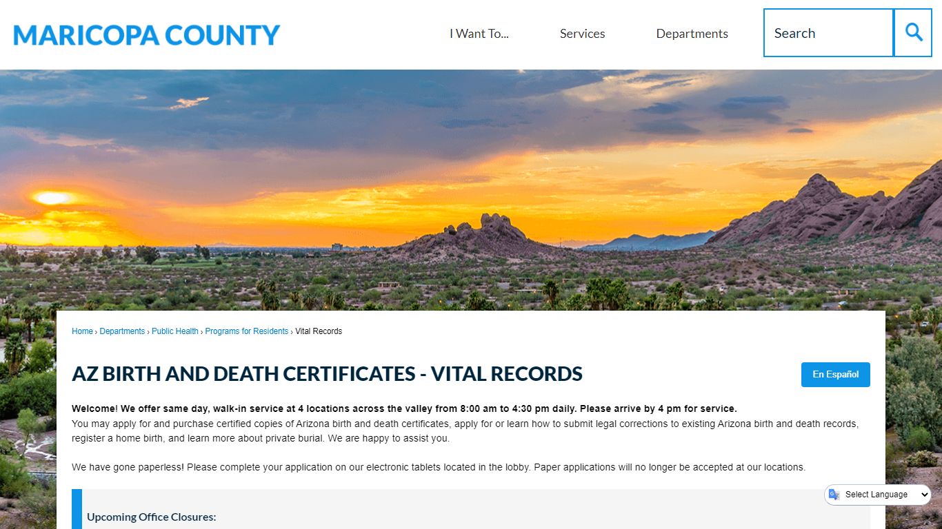 AZ Birth and Death Certificates - Vital Records | Maricopa ...