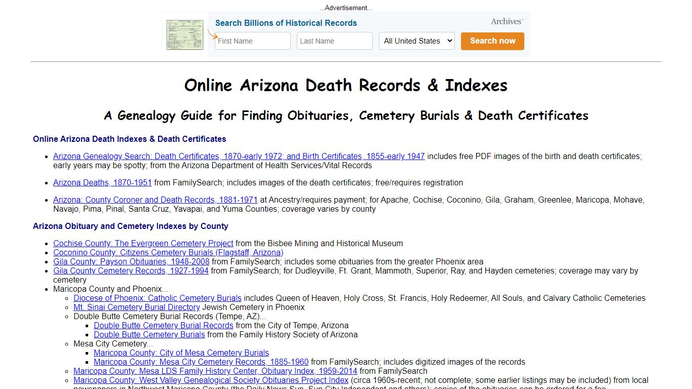 Online Arizona Death Indexes, Records & Obituaries